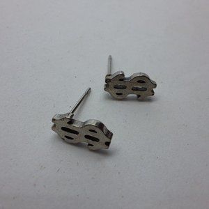 Dollar Money Sign Earrings Hip Hop Currency Matte Silver tone Studs